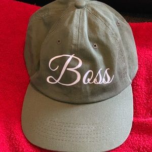 Army green boss dad hat.